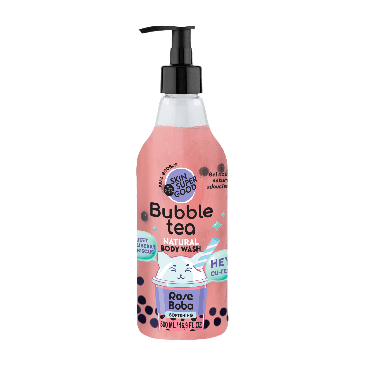 Skin Super Good Bubble Tea "Rose Boba" puhító tusfürdő eperrel és hibiszkusszal 500ml